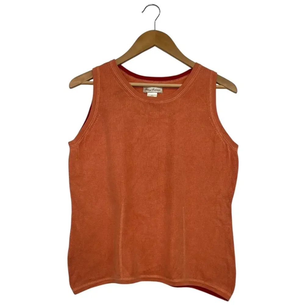 Vintage Tommy Bahama Top Womens Large Orange Silk Sleeveless Beach Coastal Y2K